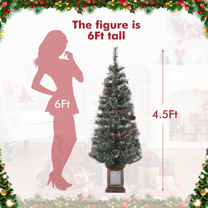 Christmas Tree-Fat Tree Body Contains 4.5Fth Potted Tree 4.5Fth Frost Flowering Tree 108LED Lights, Transparent Light Box Base