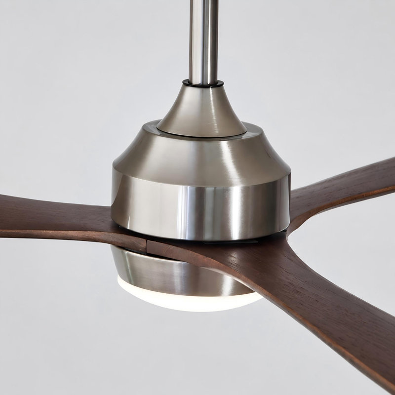Ventilateur de plafond en bois massif 52 "avec lumière, télécommande et moteur à courant continu, Nickel, Gris