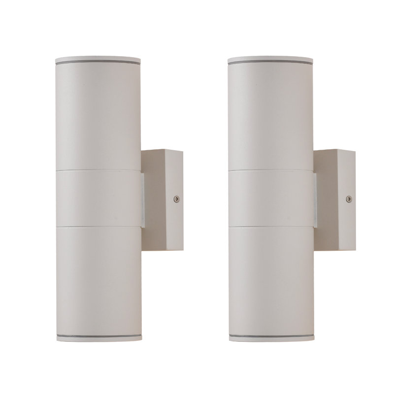 Ensemble de 2 lanternes murales d'extérieur à DEL de 12 po de haut en bas, lumière d'extérieur ronde en aluminium, étanche IP65