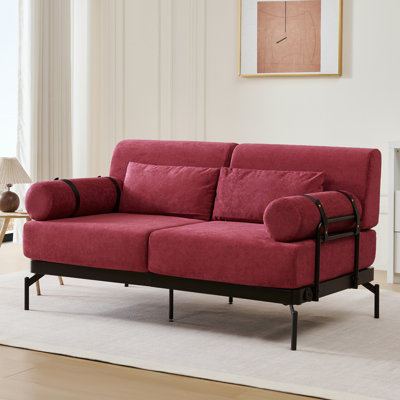 Canapé 2 places moderne avec causeuse 59 po avec ports USB flexibles, accoudoirs cylindriques uniques pour le salon, rouge
