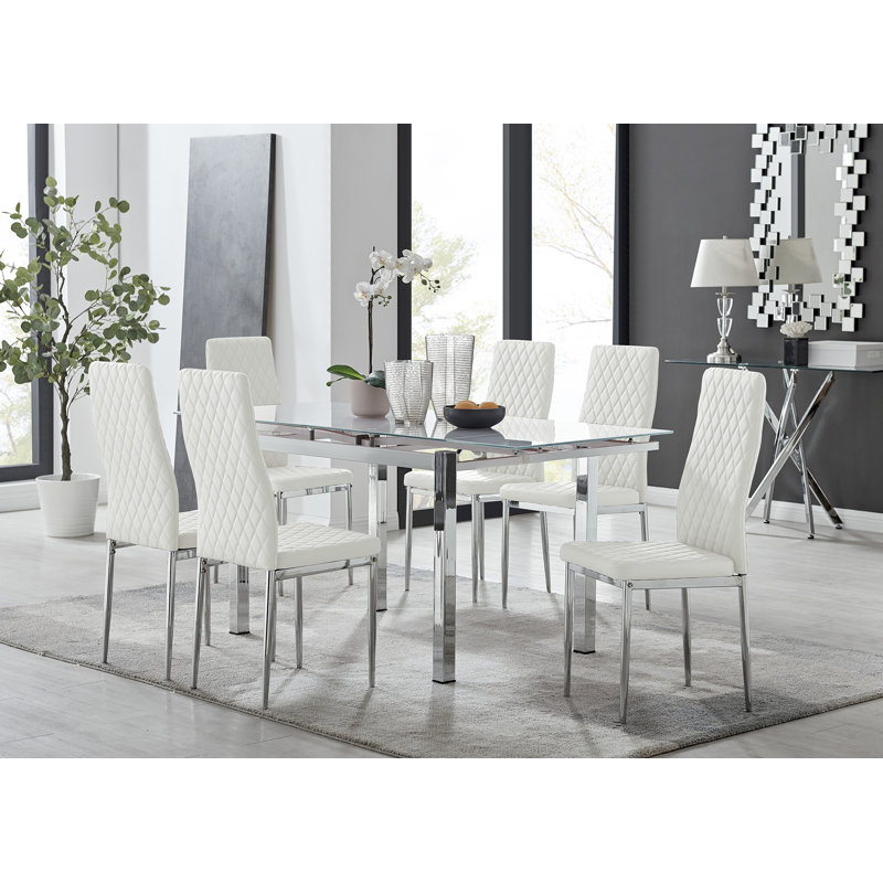 Ensemble de table de salle à manger extensible Tierra Modern, Blanc / argent
