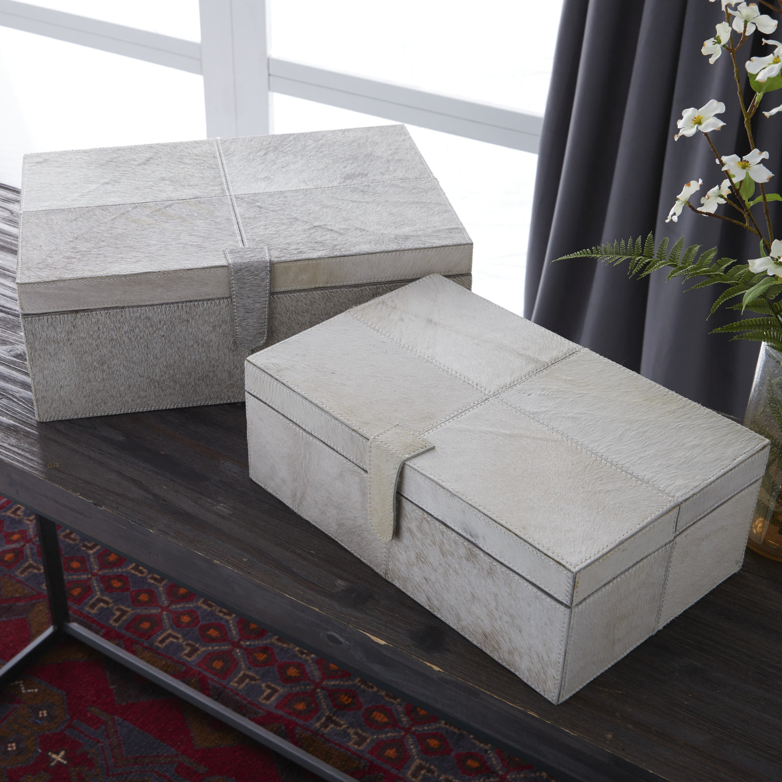 Georgine Leather Hide Box Set, Beige/Gray