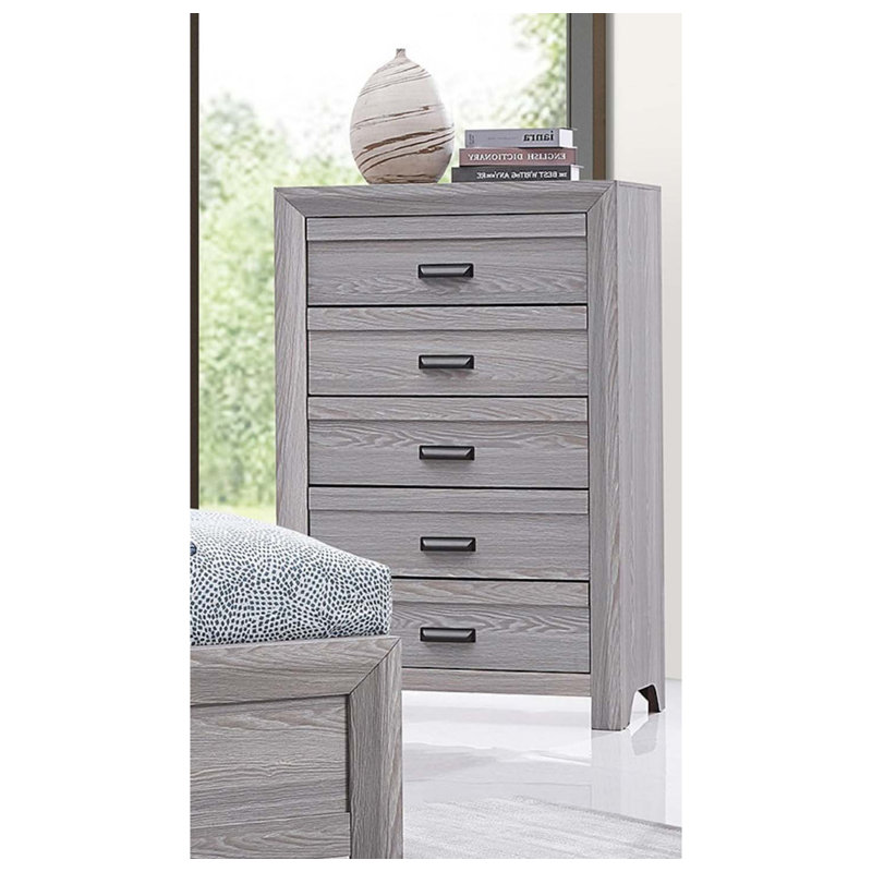 1Pc Contemporary Drawer Chest Driftwood Finish Rustic Finish Bedroom Wooden Furniture, Gray
