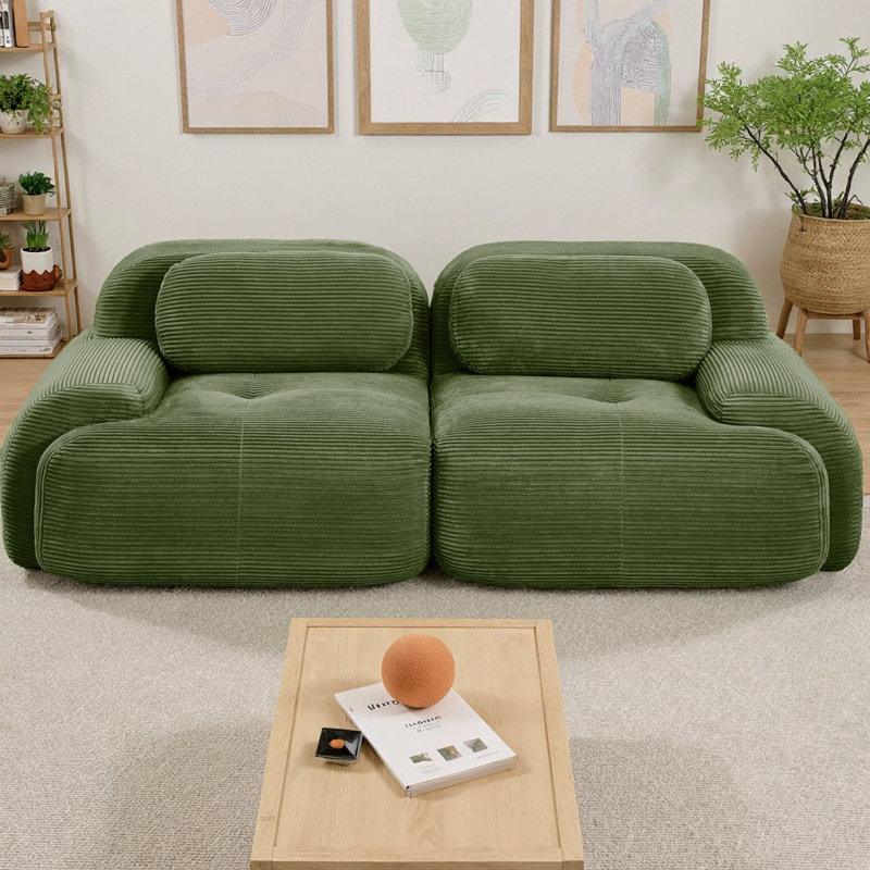 Canapé modulaire 2 places 82 po, causeuse en velours côtelé avec accoudoirs incurvés, assise antidérapante, mousse haute résilience, combinaison libre pour le salon, la chambre à coucher