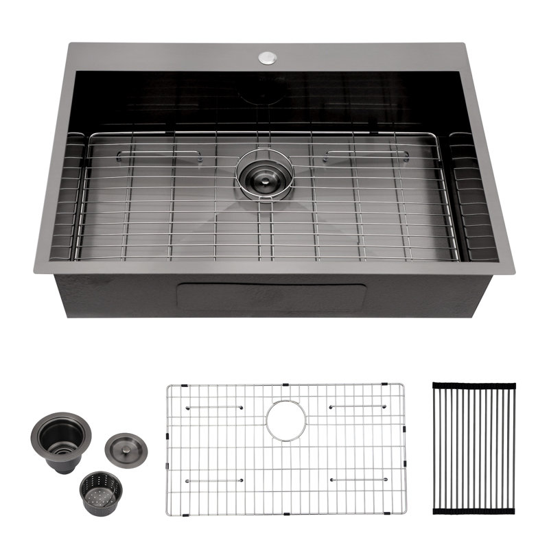 30'' L x 22”W Drop-In Single Bowl Stainless Steel Kitchen Sink, Gunmetal Black