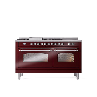 ILVE Nostalgie II 60 Dual Fuel Range, 5 Burners, Griddle, Frenchtop 