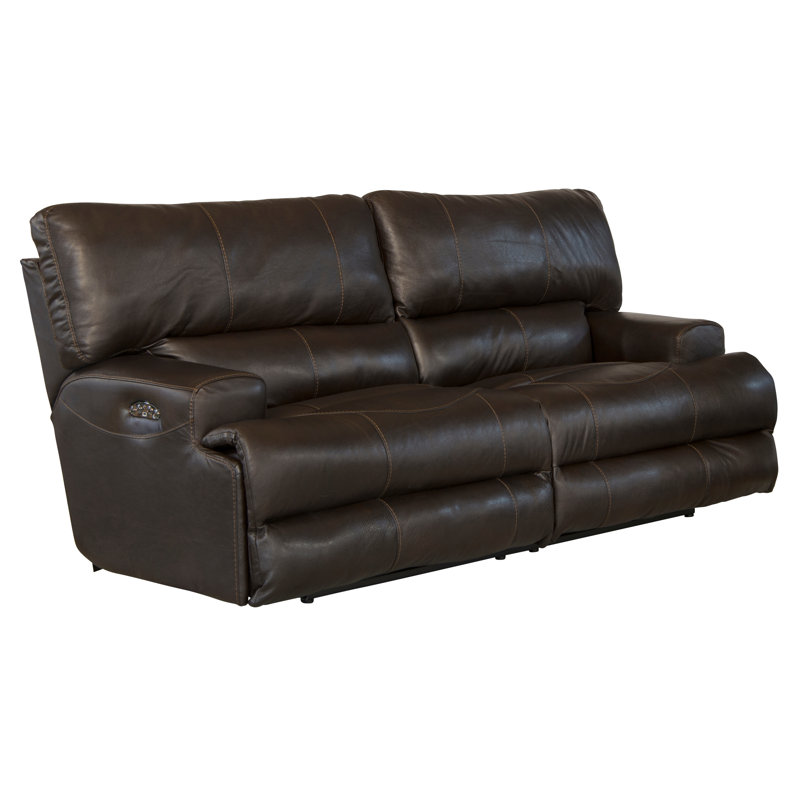 Anjuman 93" Leather Match Reclining Sofa, Chocolate Leather Match, Power, No