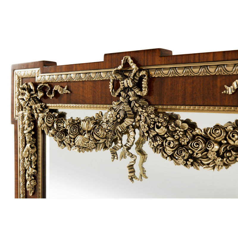 Classic Rectangular Flame Veneer and Brass Wall Mirror