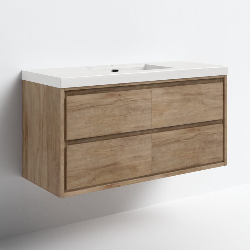 Azden 48" Wall-Mounted Single Bathroom Vanity Set, White Oak