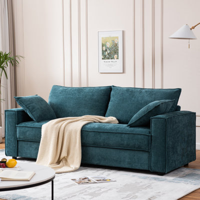 Alcantara 3-Seater 79.5'' Modern Upholstered Sofa with Square Armrests and 2 Throw Pillows
