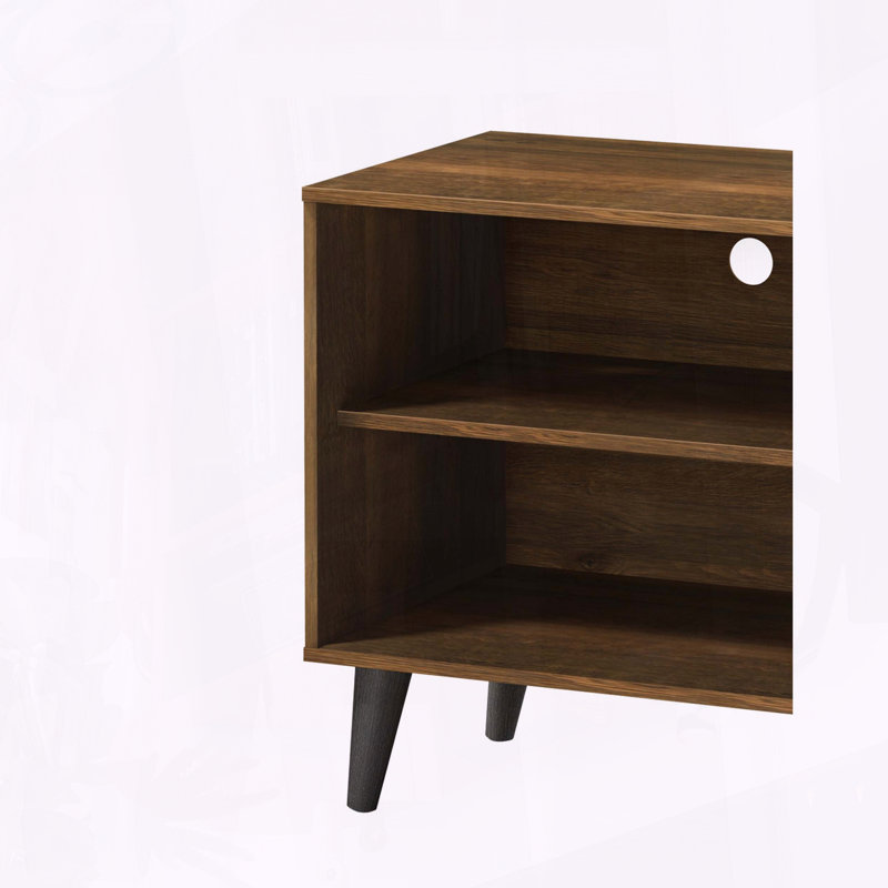 Meuble télé Mid-Century moderne avec meuble de rangement pour téléviseur de 47,3 po ou moins, Brun