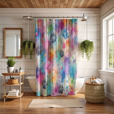 Rideau de douche 1 pièce Paw Print Splatter Art