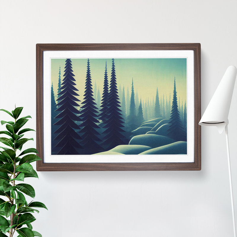 Pine Tree Forest At Winter - Single Picture Frame Print, 25cm H x 34cm W, Brown
