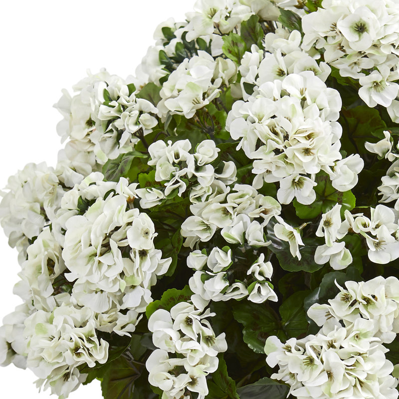 33in. Geranium Artificial Plant in Slate Planter UV Resistant (Indoor/Outdoor), Blanc