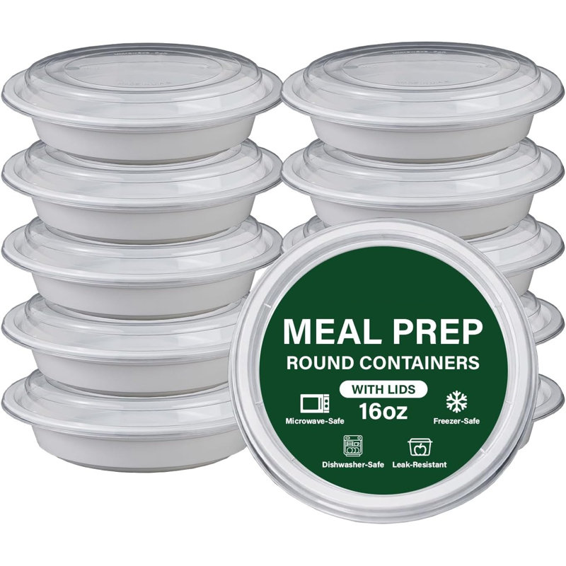 16oz Roud White Base Meal Prep Takeaway Container Pack of 30
