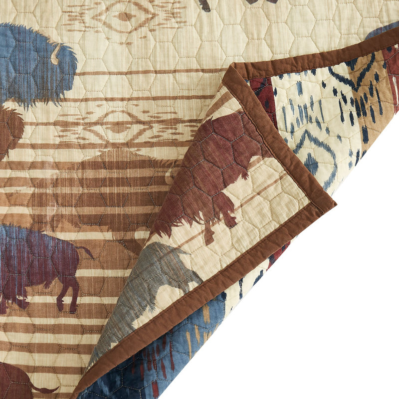 Full Tan Cotton Reversible Western Quilt Set