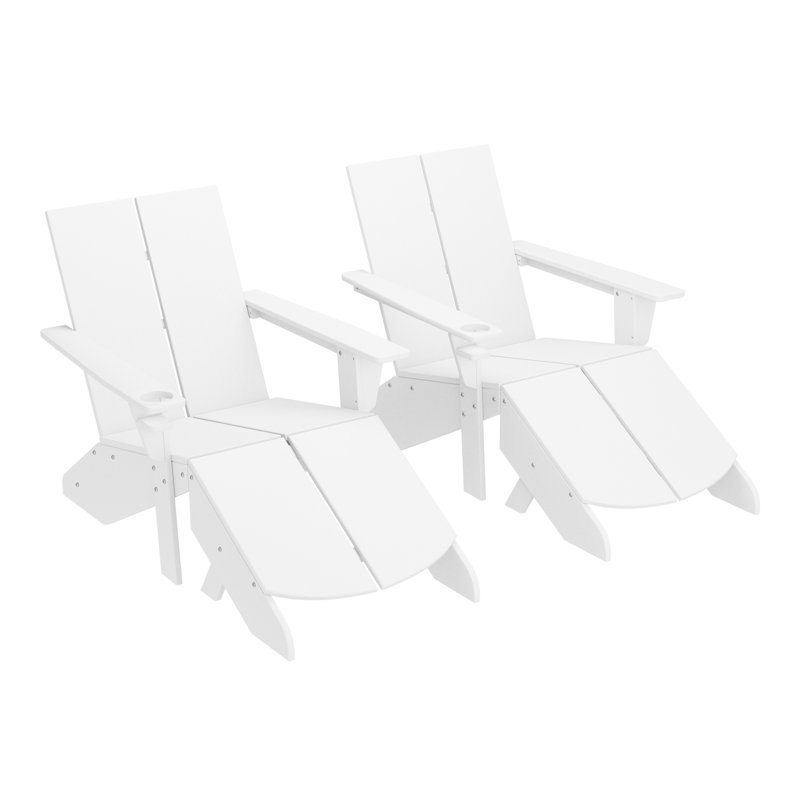 Chaise Adirondack moderne en poly avec repose-pieds (ensemble de 2), Blanc