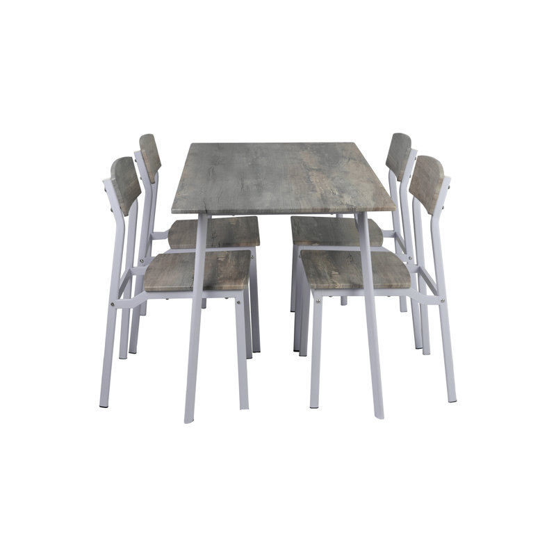 Dining Table And Chair/Bench Set, Gray, 5 Pieces: Table, 4 Chairs