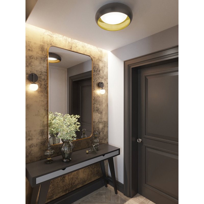Zairah LED Flush Mount, Black/Gold, Black/Gold, 4.3" H x 12" W x 4.3" D