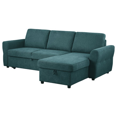 Kenna Teal Blue Sleeper Sofa Sectional With Storage