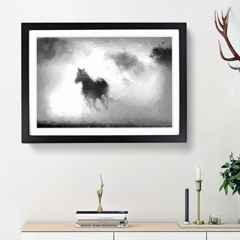 Horses in Abstract - Picture Frame Painting Print on MDF, 27cm H x 36cm W x 2cm D, Black Framed
