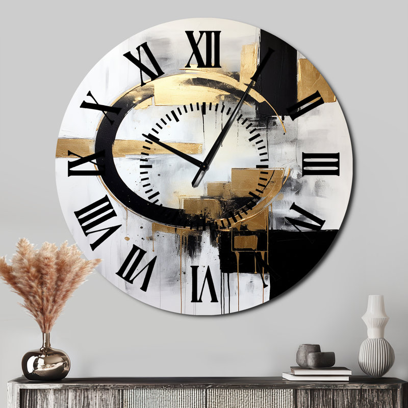 New Balance Dreams Abstract Gold And Black - Abstract Painting Black Face Wall Clock, Oversized