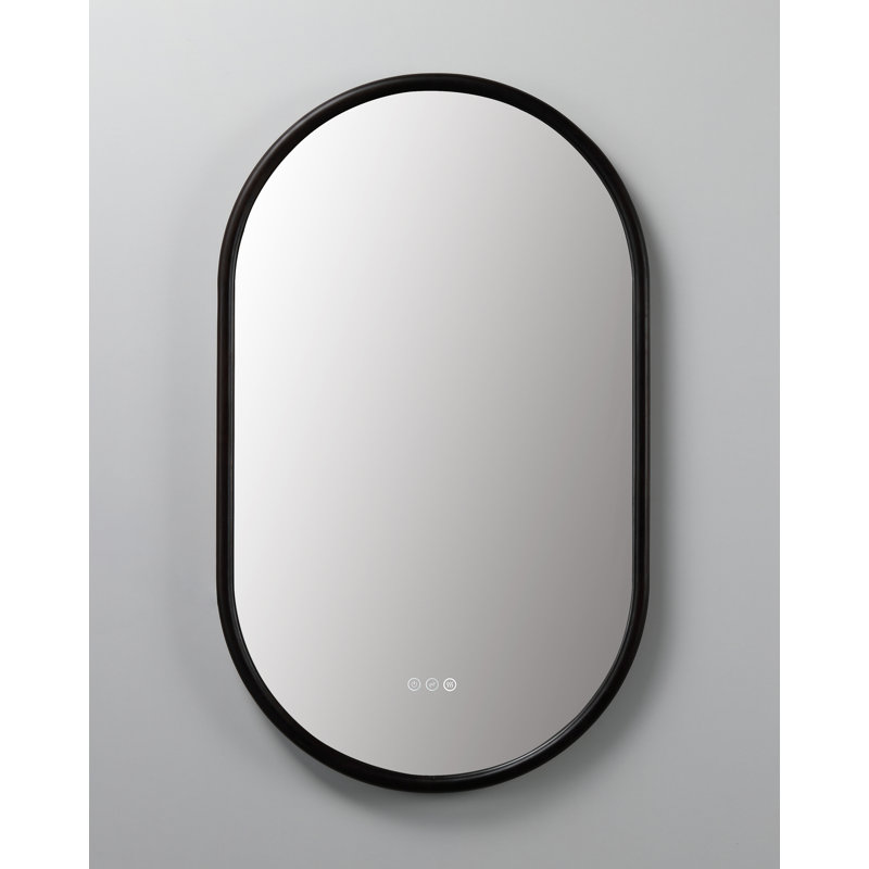 Miroir anti-buée en chêne naturel Veener, 39,37 po x 23,62 po, Noyer foncé, Ovale