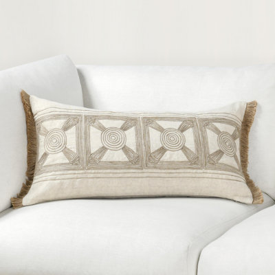 Baia Embroidered Linen Fabric Natural Pillow