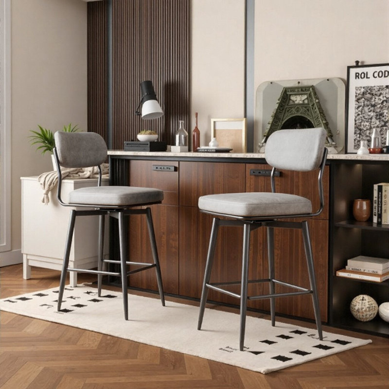 Ensemble de 2 tabourets de bar rotatifs à 360 ° avec coussins en cuir et structure en fer - Tabourets pivotants réglables pour la cuisine, le bureau ou le restaurant