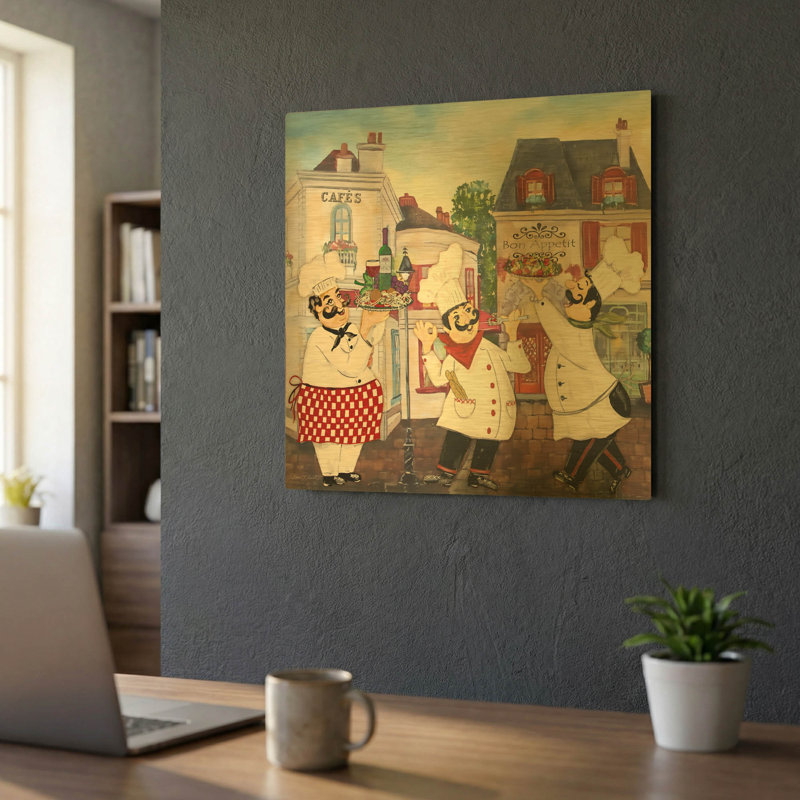 «Italian Chefs» par Jean Plout, art mural en métal doré, 24 po x 24 po, 24"x24"