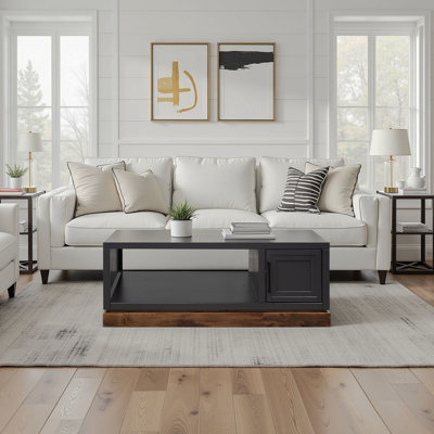 Table basse Nora de 48 pouces, aucun assemblage requis, finition noire et whisky