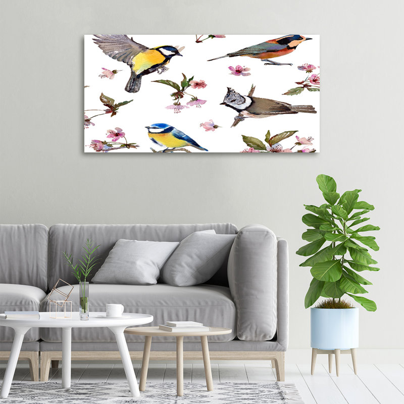 Birds Cherry Blossoms - No Frame Print on Canvas