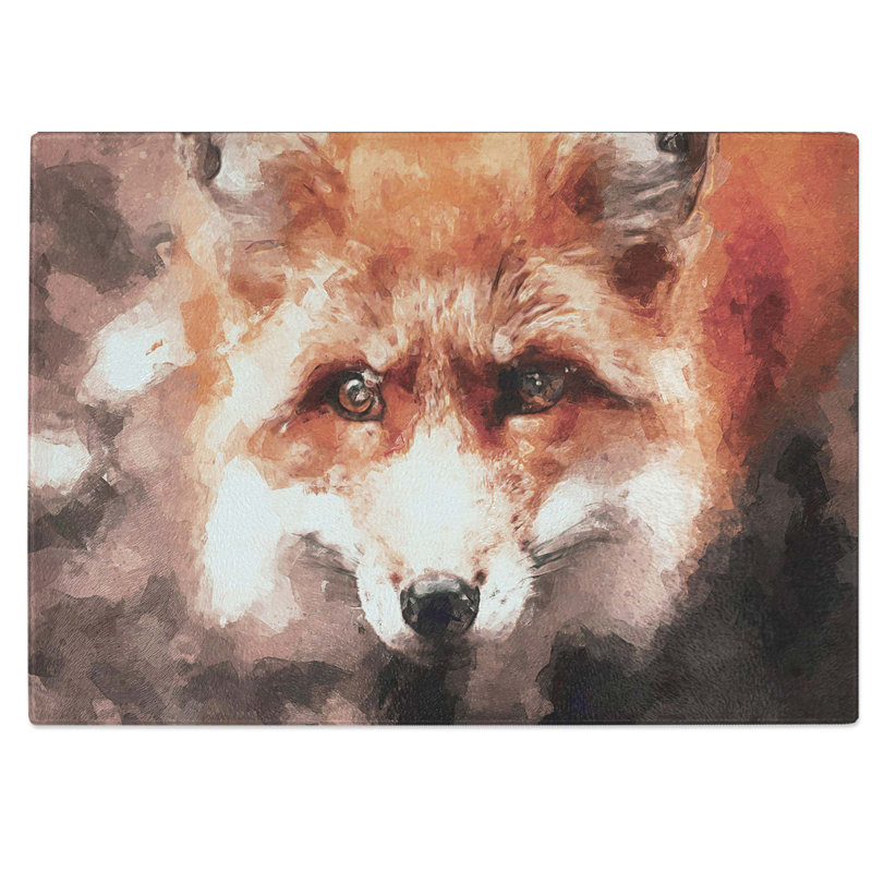 Tempered Glass Curious Fox Chopping Board, 28.5 cm W x 20 cm L