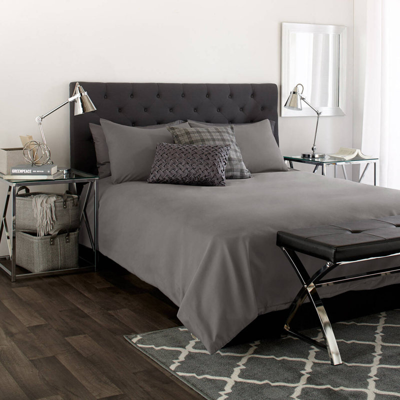 Polyester Solid Colour Duvet Cover, Twin, Grey