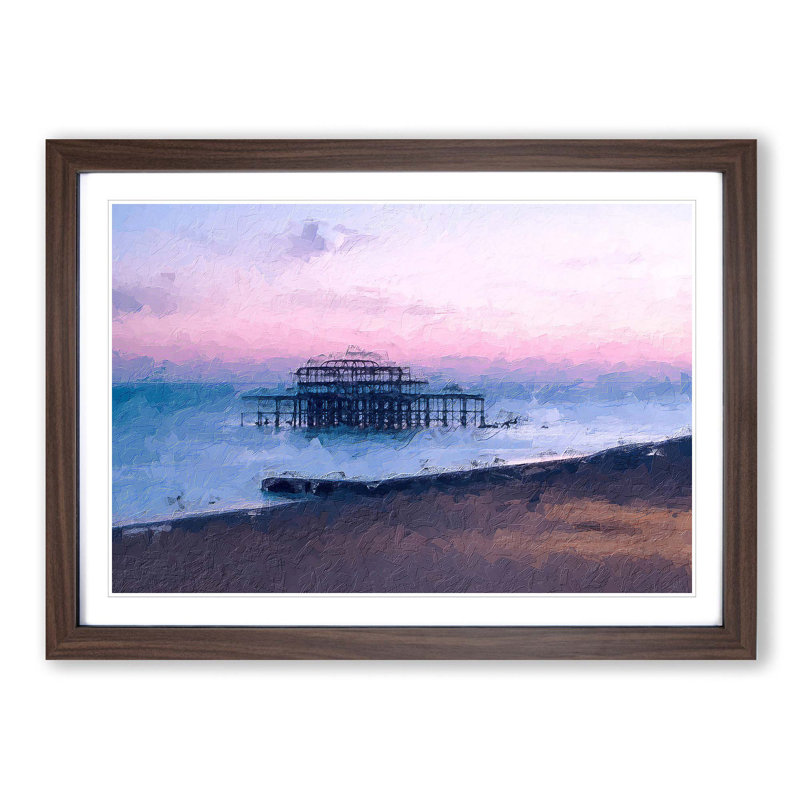 West Pier Brighton Beach in Abstract - Picture Frame Painting Print on MDF, Walnut Framed, 36cm H x 48cm W x 2cm D