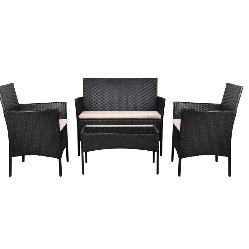 Ensemble de conversation pour patio 4 pièces, Noir