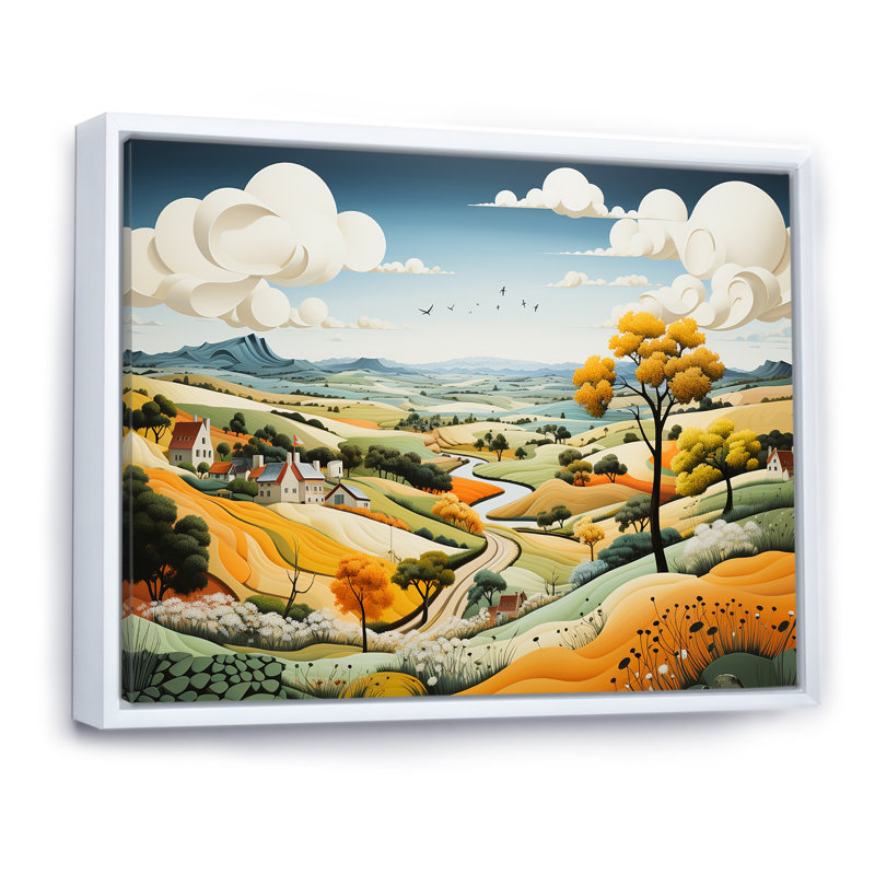 «Country Side De Stijl Lansdcape II», reproduction sur toile, Cadre flottant blanc, H 16 po x l 32 po x P 1 po