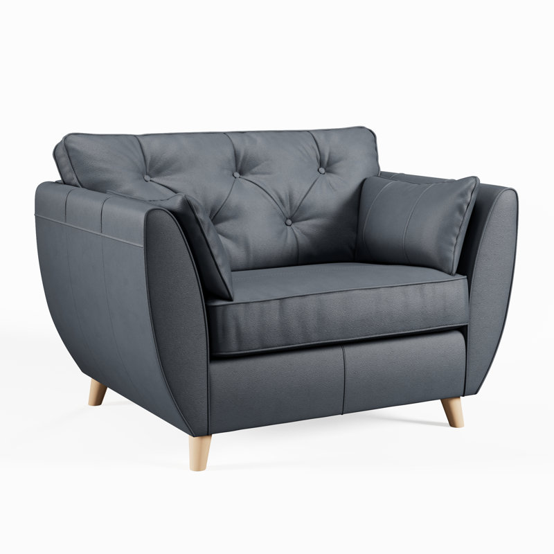 Marylin Leather Snuggle Chair, Navy, Light Wood