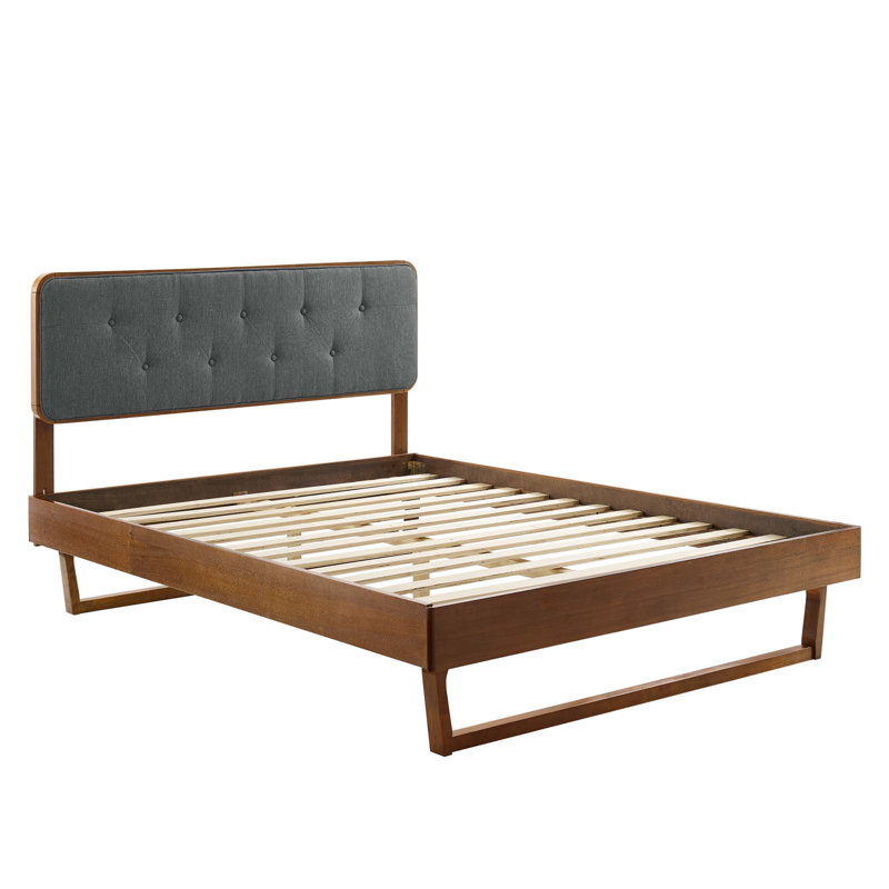 Lit plateforme Bridgette, Simple, Noyer et gris anthracite