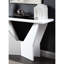 Table blanche 1 pièce de conception contemporaine avec verre trempé ultrabrillant et base géométrique, pièce unique mémorable