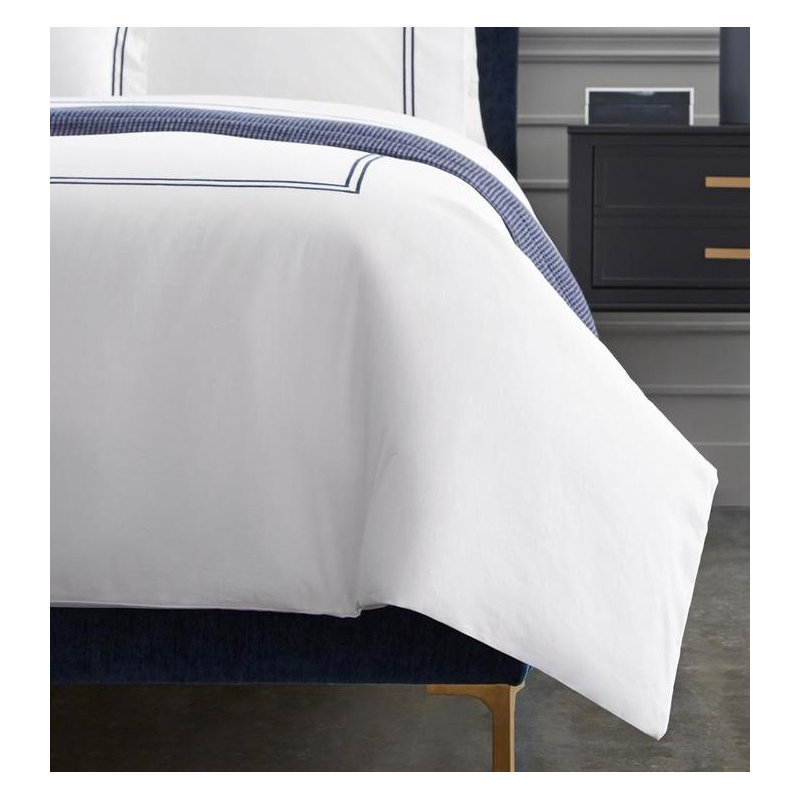 Grande Hotel Duvet Cover, King Duvet Cover, White/Navy