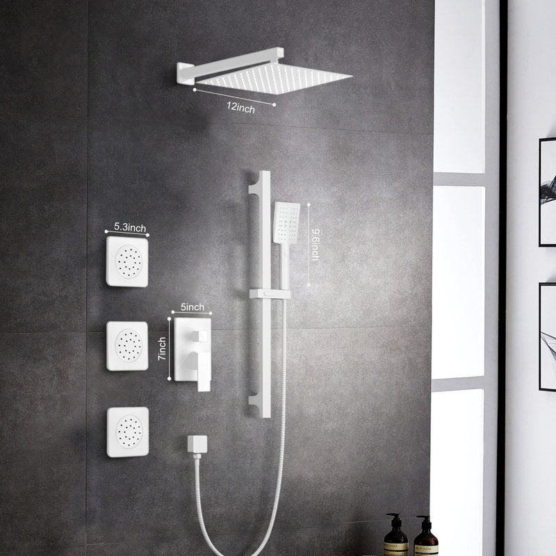Complete Shower System With Rough In-valve, White