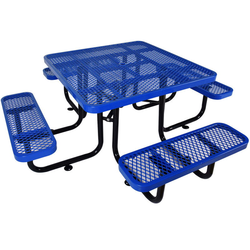 Square outdoor steel picnic table, Bleu
