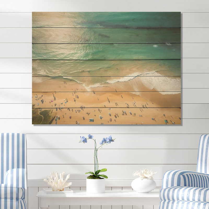 «Green Coastal Waves» vue aérienne II - plage et océan sur bois, H 34 po x l 44 po x P 0,78 po
