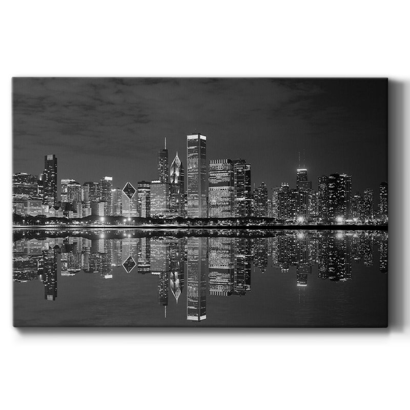 13_Théâtre panoramique noir et blanc Panorama de Chicago - Prêt à accrocher, H 32 po x l 48 po x P 1,5 po