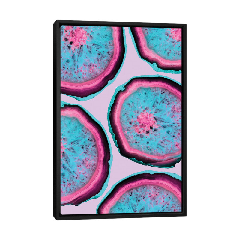 « fluo agates », impression sur toile, H 26 po x l 18 po x P 1,5 po, Toile avec cadre noir, Pas de tapis