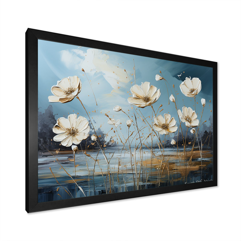 «Daisies in the Sunlight Flowers Field II», reproduction, H 16 po x l 32 po x P 1,5 po, Cadre simple noir