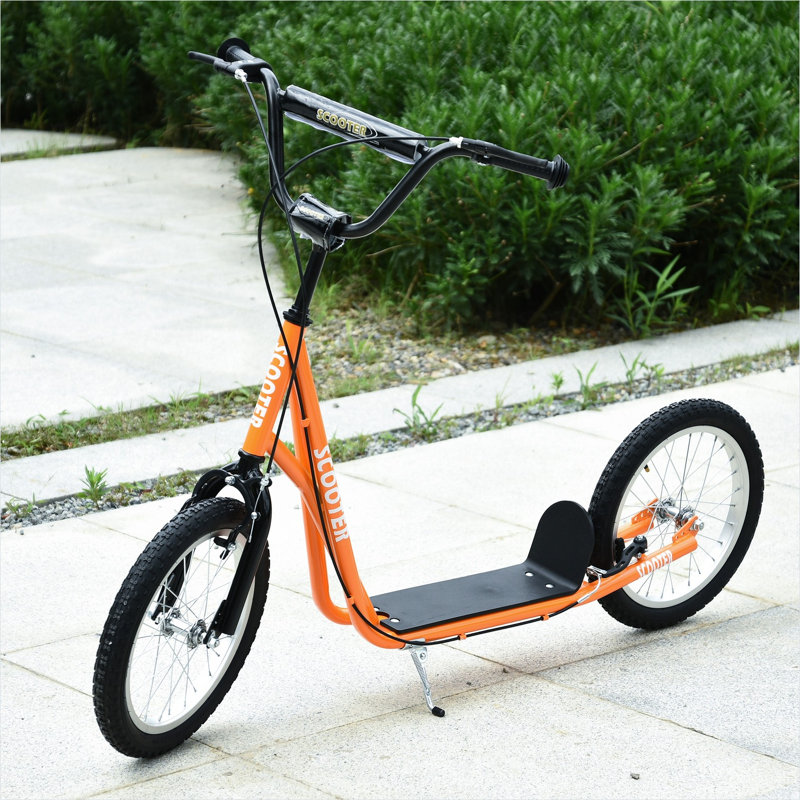 Scooters réglables pour enfants, combinant acier orange et aluminium, cadre en acier et acier