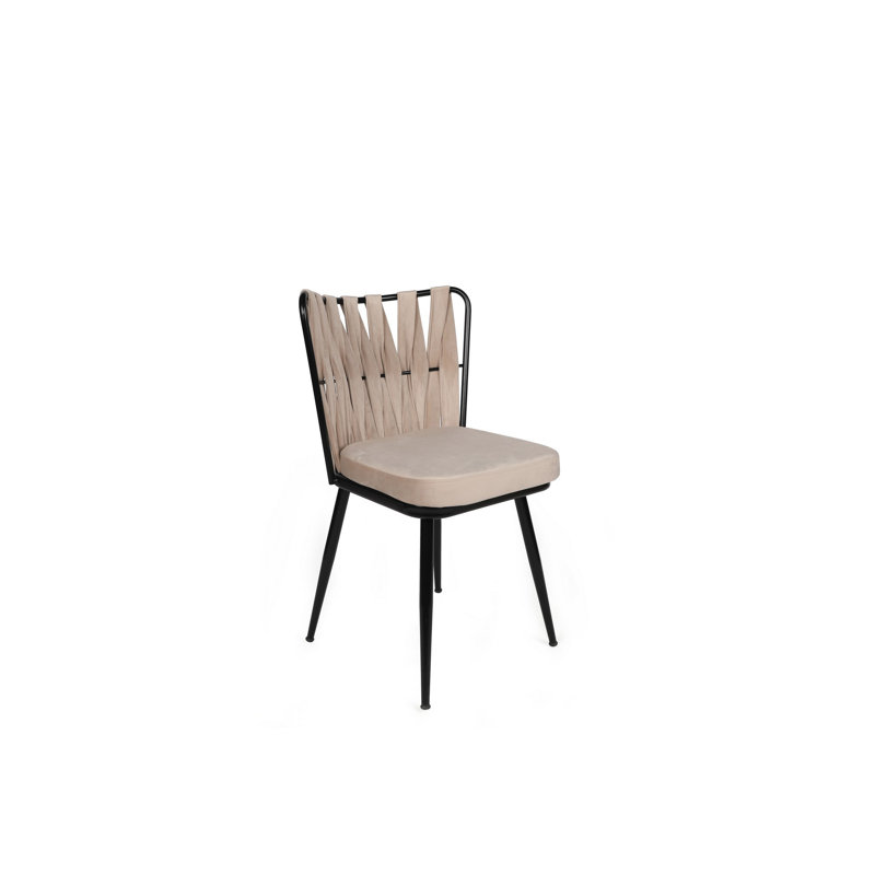 Modern 4-Piece Chair Set, Cream & Black, 16.9 x 32.3 x 16.9 inches | Sturdy 100% Metal Frame, Velvet Fabric & Melamine Coated Seat | 385 lbs Bearing Capacity | Stylish Geometric Design for Dining & Living Spaces