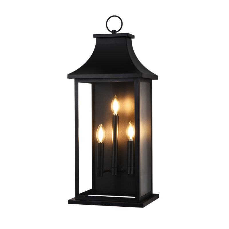  3-Light 28"h Black Outdoor Wall Light,1-Pack Wall Lantern Sconce With Clear Glass, 28" H x 11.5" W x 9.5" D, 3 Lights